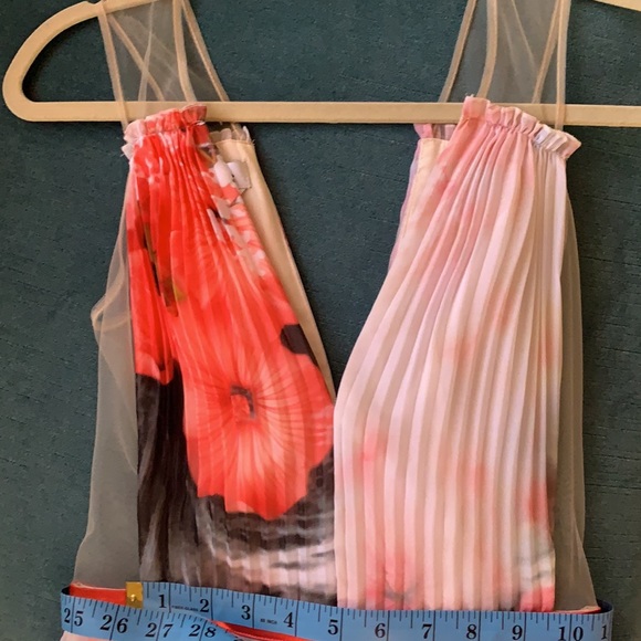 Bebe Pleated High Low White Coral Floral Dress 2 - Picture 8 of 9